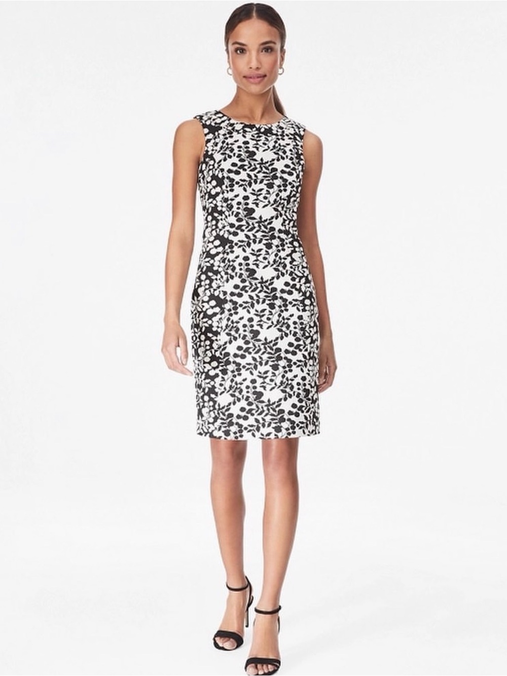 Sleeveless Black & White Floral Sheath Dress brooks brother new